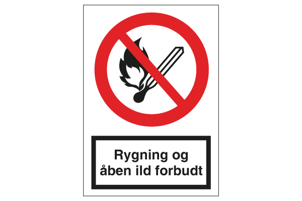Rygning og Åben Ild Forbudt Vinyl Skilt